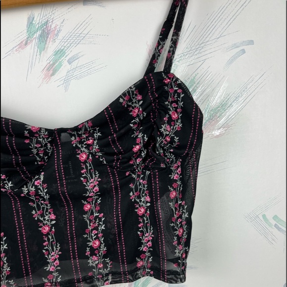Forever 21 Black Pink Floral Print Cropped Bra Top - Picture 3 of 8